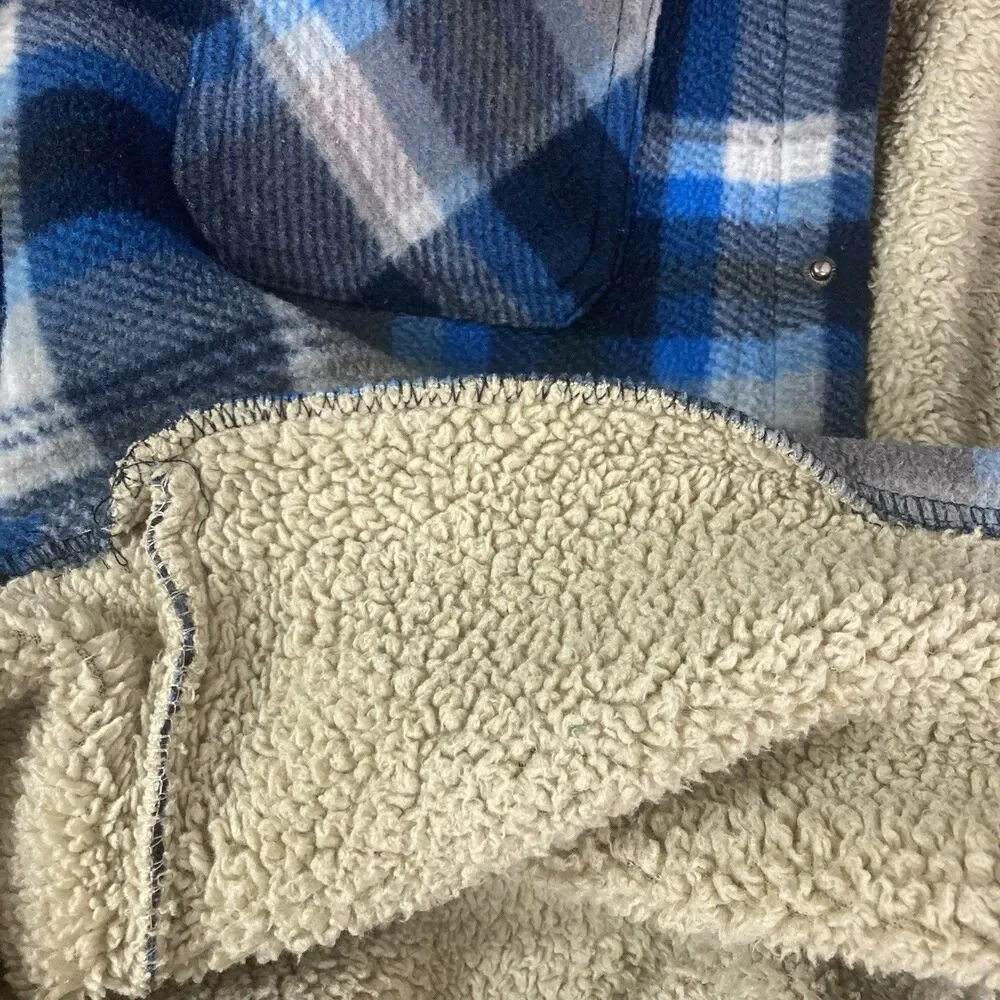 Eddie Bauer Sherpa-Lined Fleece Youth Sz 14/16 Blue Plaid Snap-Up Shacket